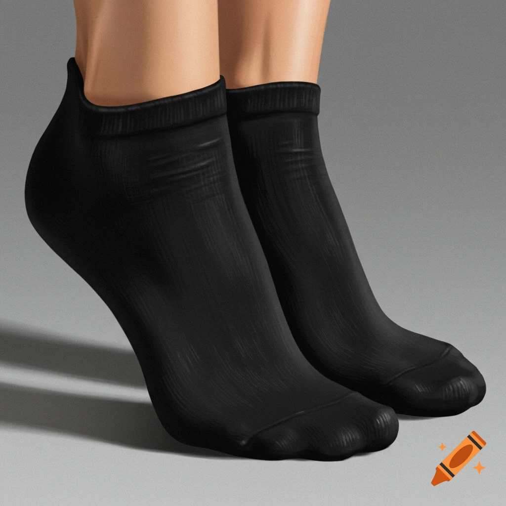 Close-up of feet wearing black low-cut ankle socks.