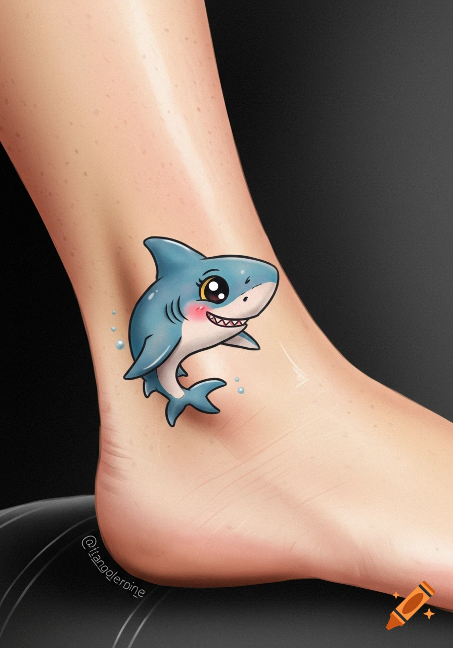 Cute cartoon shark tattoo on an ankle