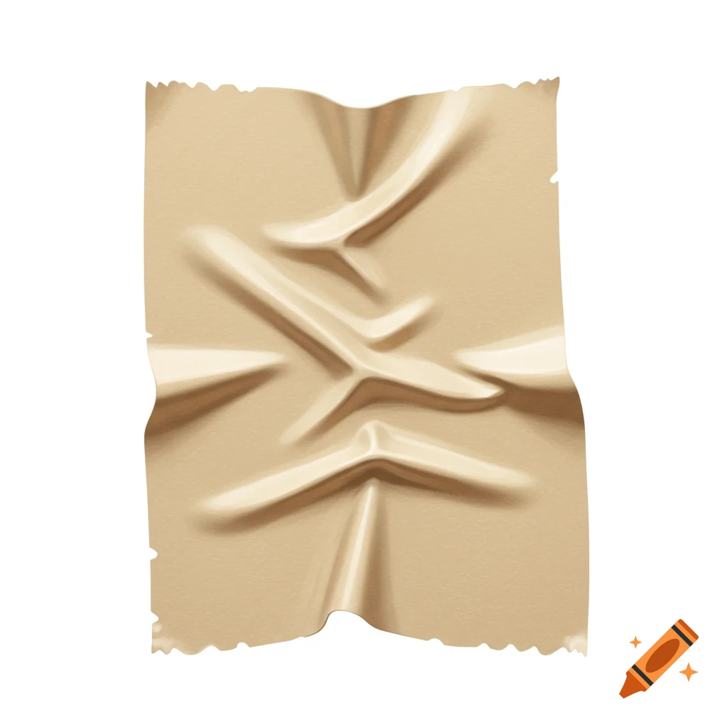Photorealistic crinkled piece of masking tape on a white background.
