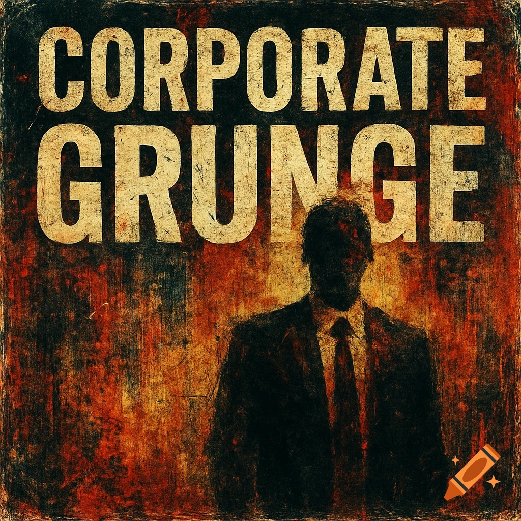 Grunge style poster with a suit silhouette and the text 'CORPORATE GRUNGE'.