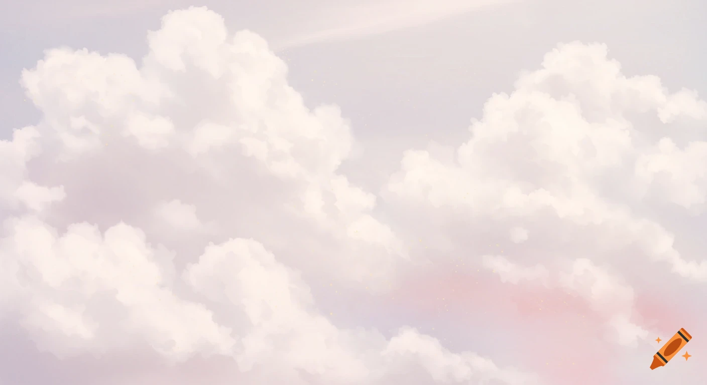 Soft white clouds with hints of pink and golden shimmer