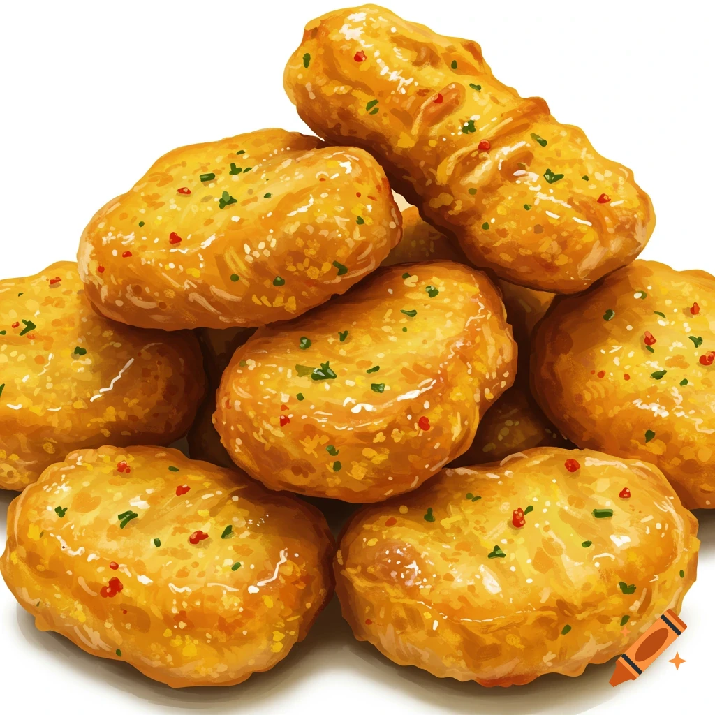 A pile of golden brown chicken nuggets.
