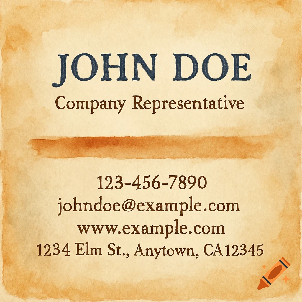 A business card with placeholder text and a watercolor style background.