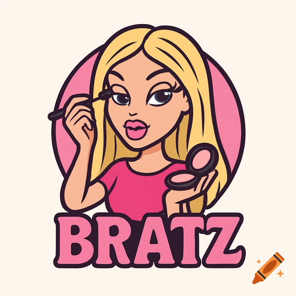 Cartoon logo of a blonde doll doing makeup, with the word BRATZ below.