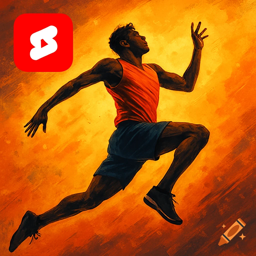 Painterly image of an athlete running with a YouTube Shorts logo.