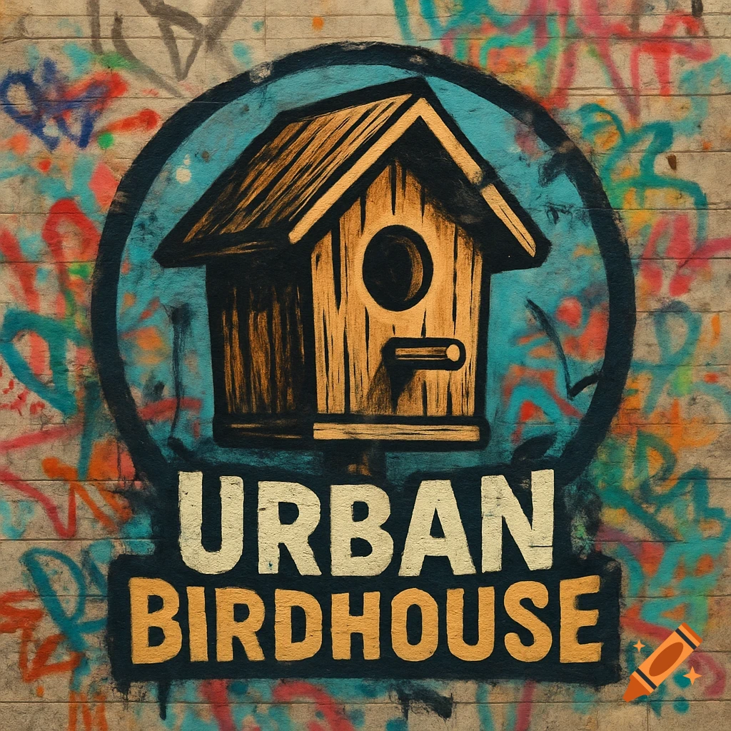 Urban Birdhouse logo on a graffiti wall
