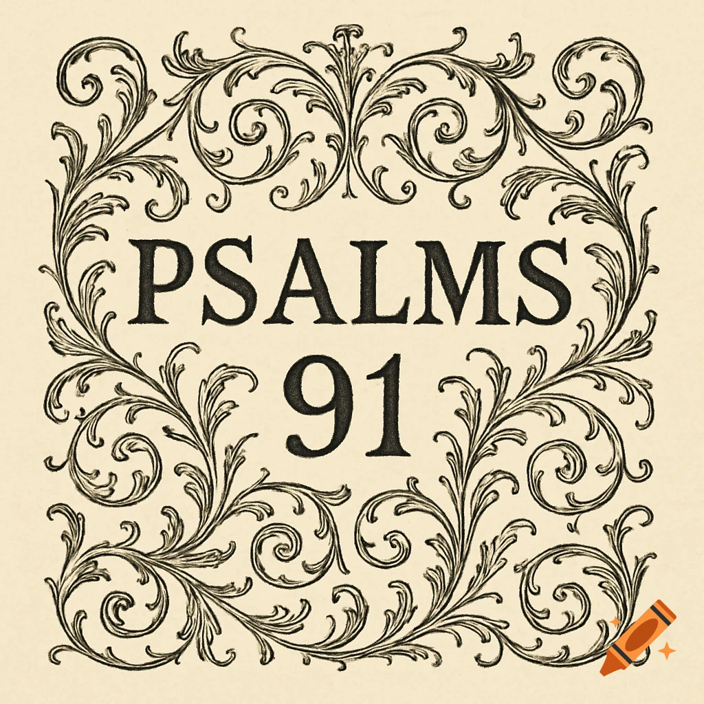 The text 'PSALMS 91' within a decorative vintage filigree border.