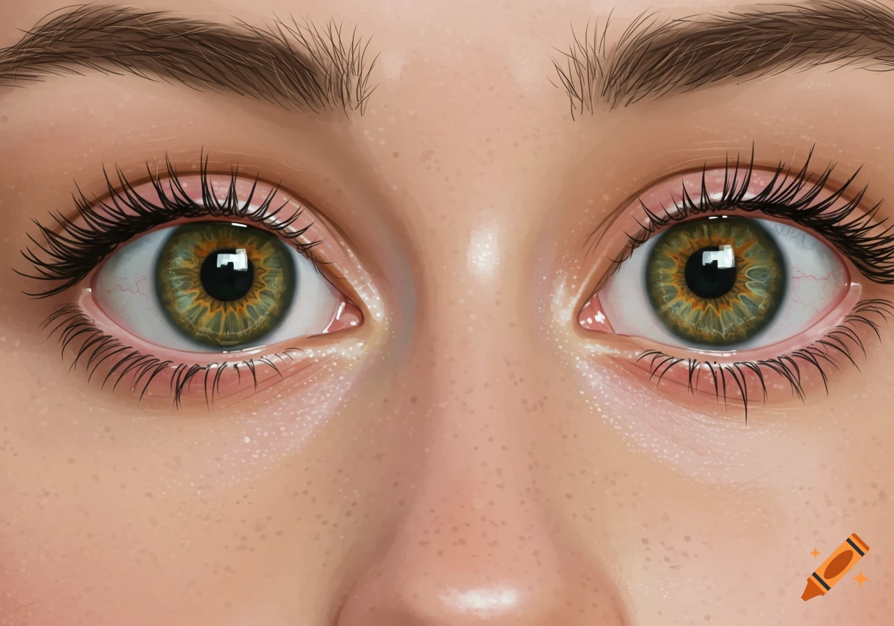Illustrated close-up of green-hazel eyes