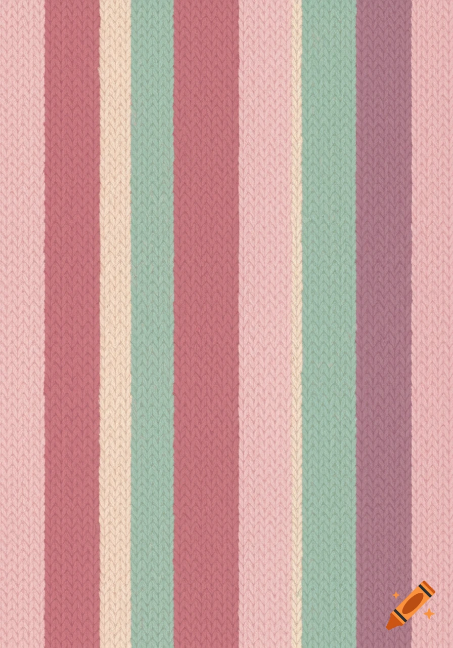 Vertical knitted stripes in pink, mauve, teal, and cream.