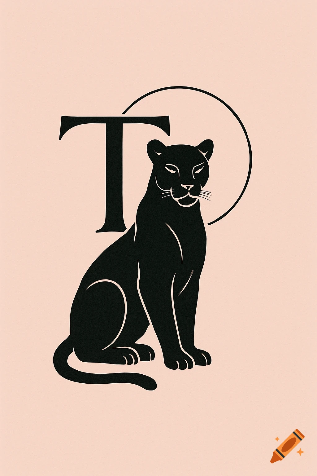 Black panther logo with a large capital T and circle on a pink background.