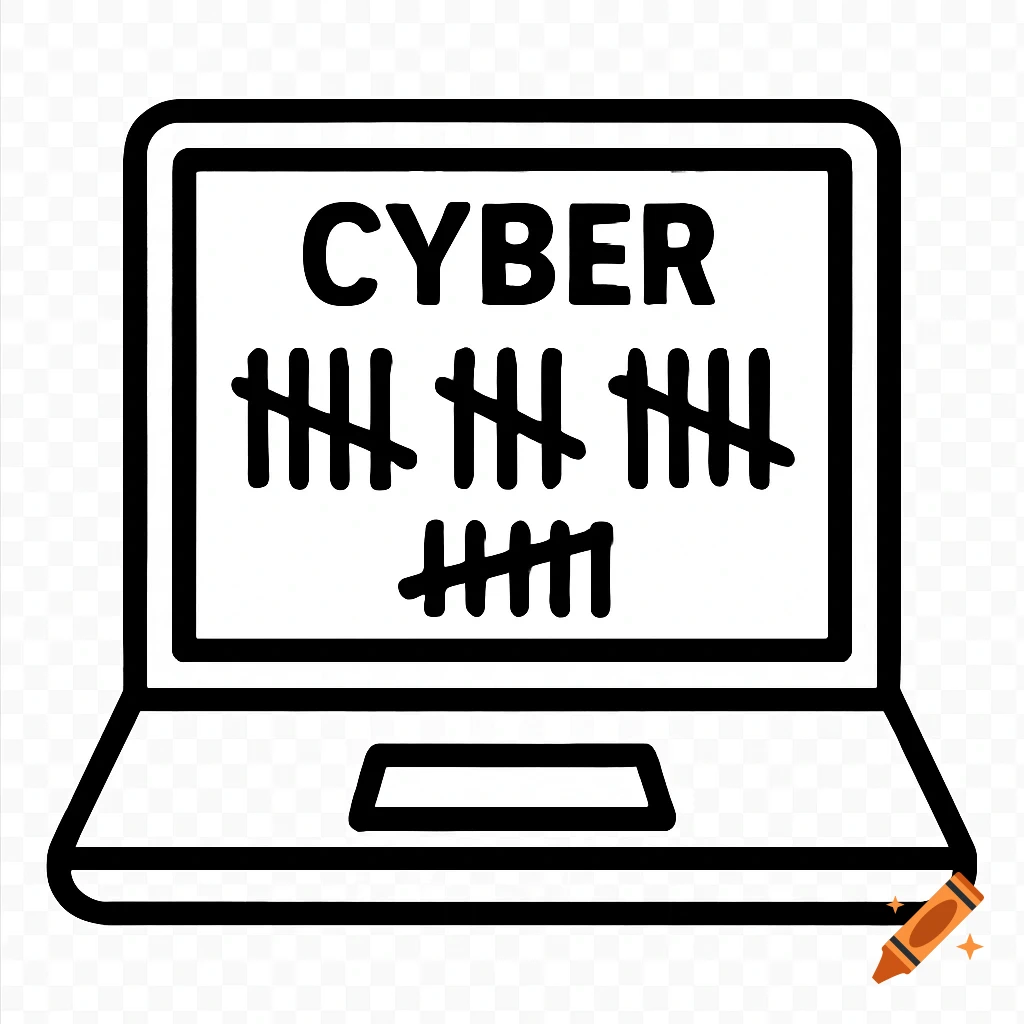 Clip art laptop with 'CYBER' text and tally marks on the screen.