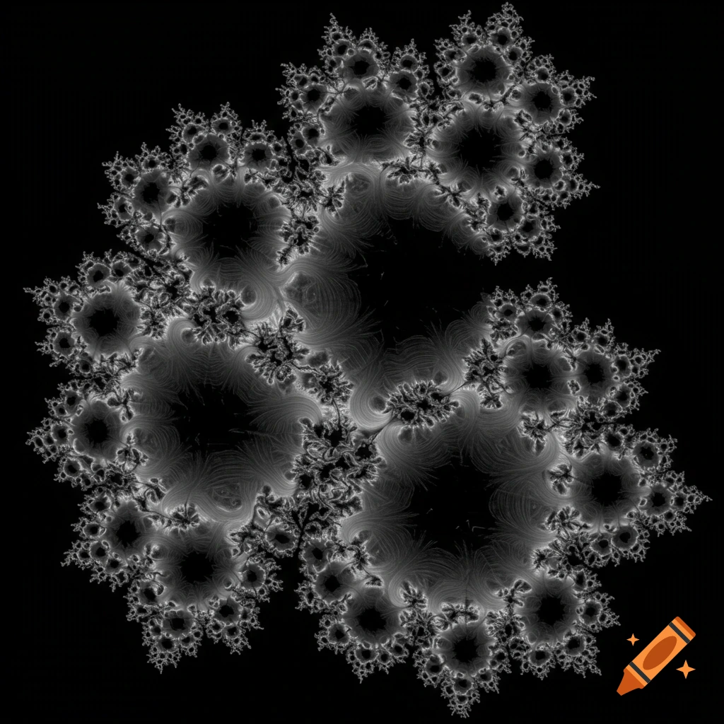 An abstract black and white fractal pattern.
