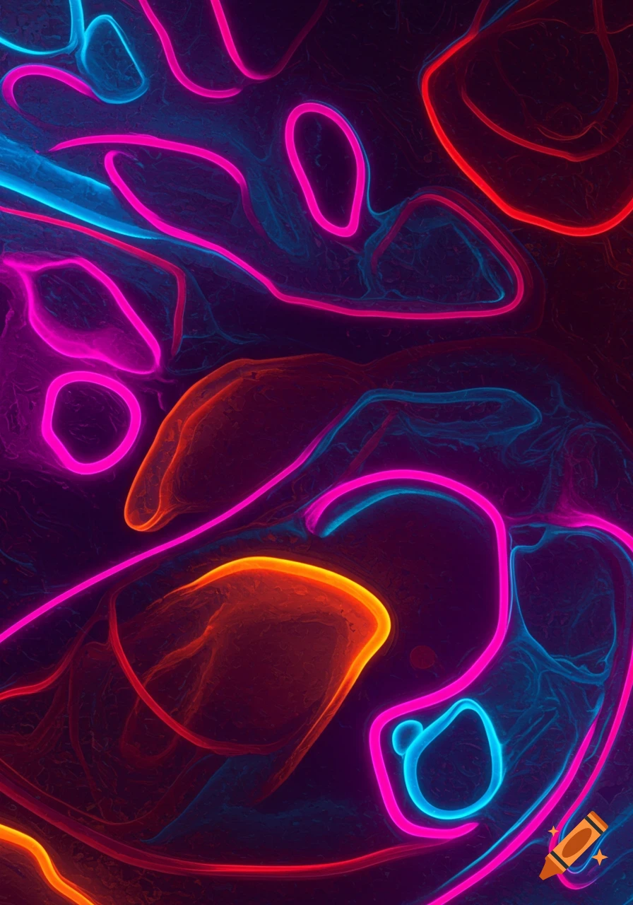 Abstract pattern of glowing neon pink, blue, and orange lines