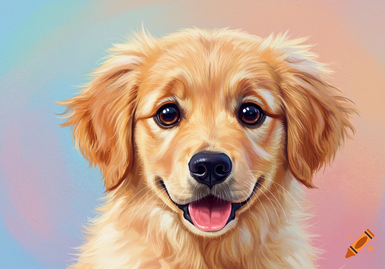Close-up portrait of a happy golden retriever puppy, digital painting ...