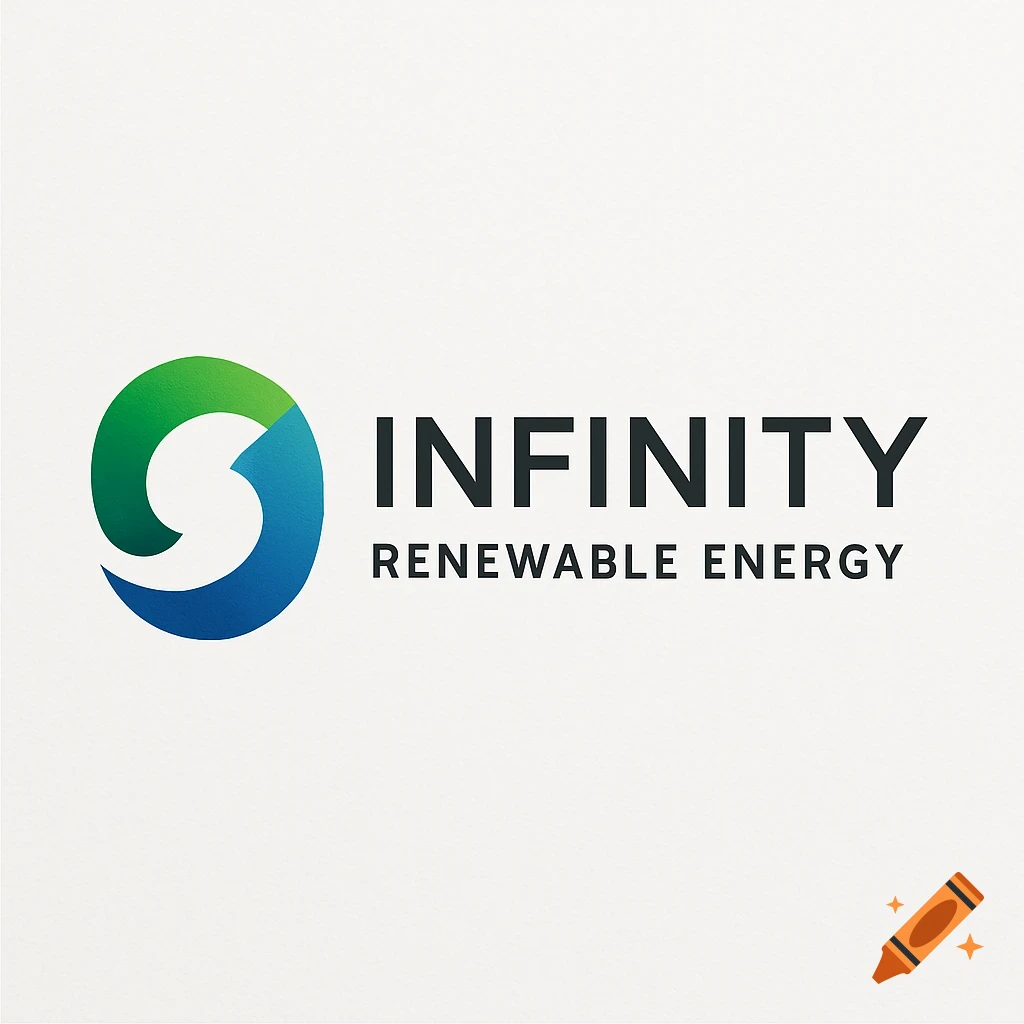 A modern logo featuring a circular graphic with green and blue segments, next to the text 'INFINITY RENEWABLE ENERGY'.