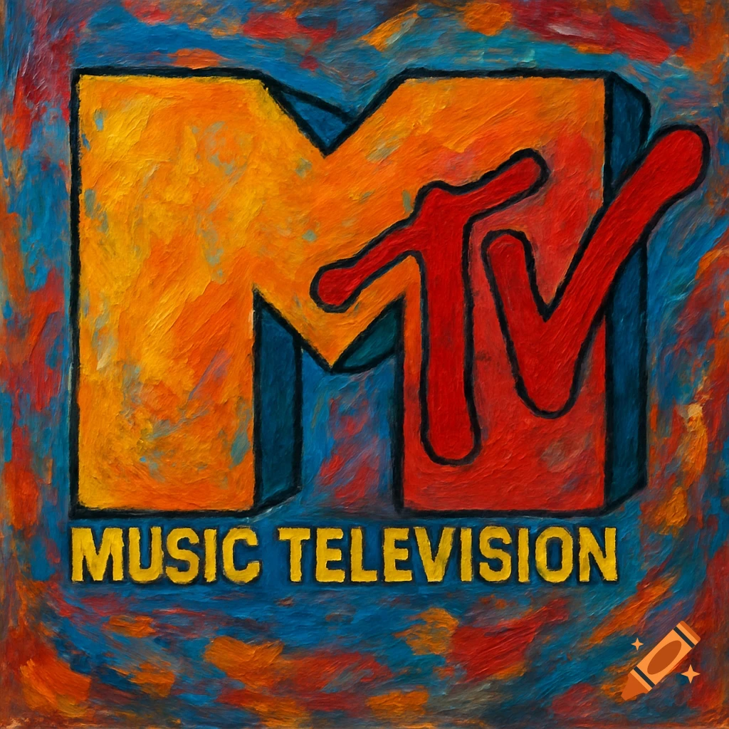 Painting of the MTV logo with the words MUSIC TELEVISION below.