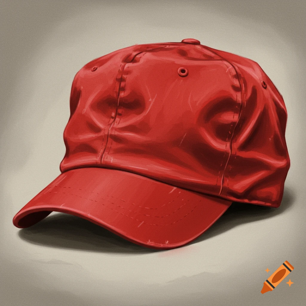A red baseball cap in a painted style