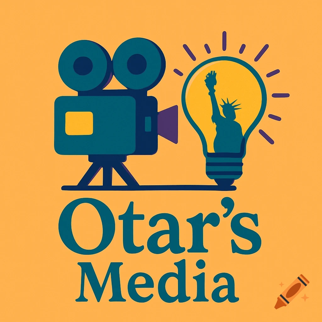 A logo with an old film camera, a lightbulb containing the Statue of Liberty, and the text "Otar's Media" on an orange background.