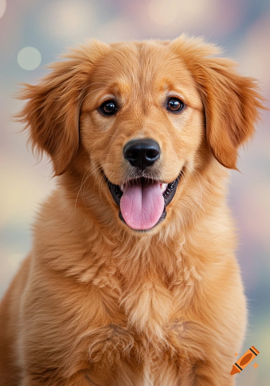 Close-up portrait of a cute Golden Retriever puppy.