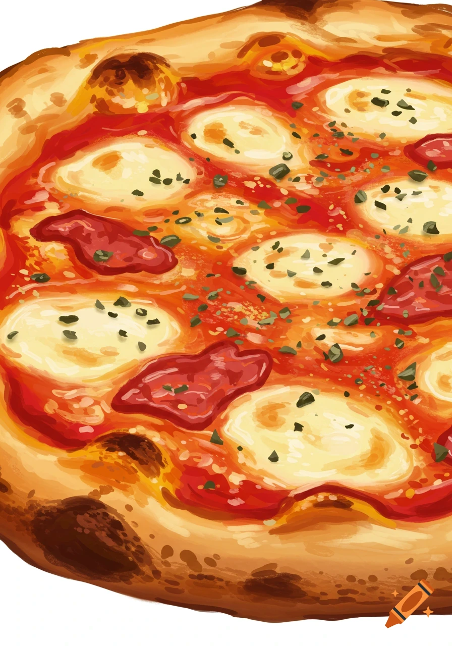 Close-up illustration of a pizza.