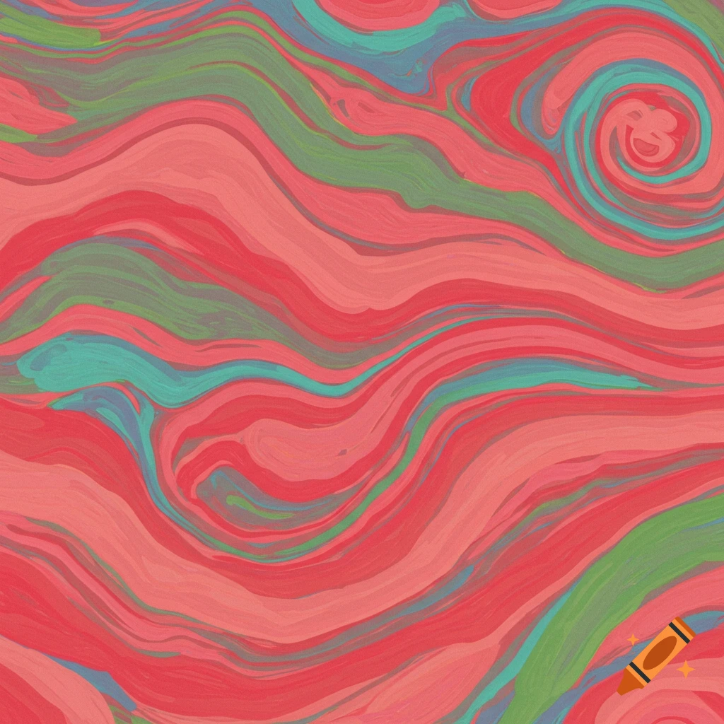 Abstract swirling pattern in pastel red, green, and blue.