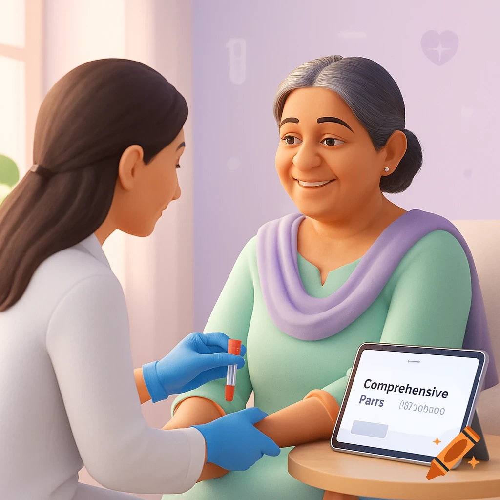 3D illustration of a doctor taking a blood sample from an Indian woman.
