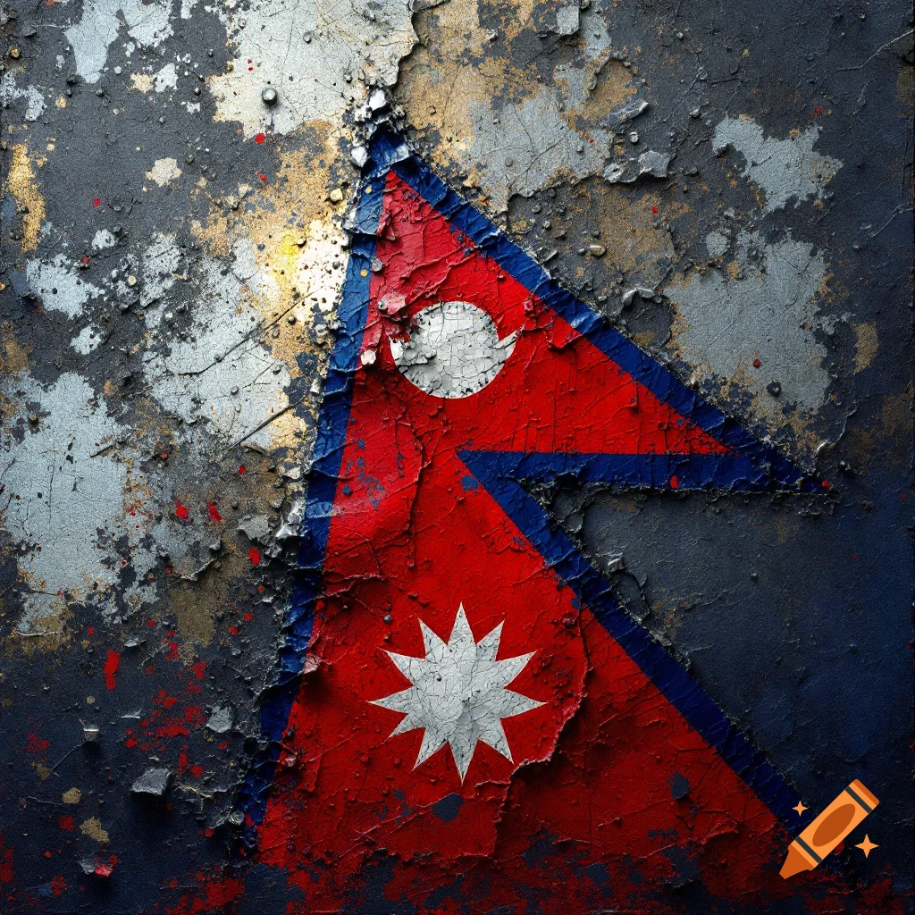Nepal flag on a grunge, peeling metal texture