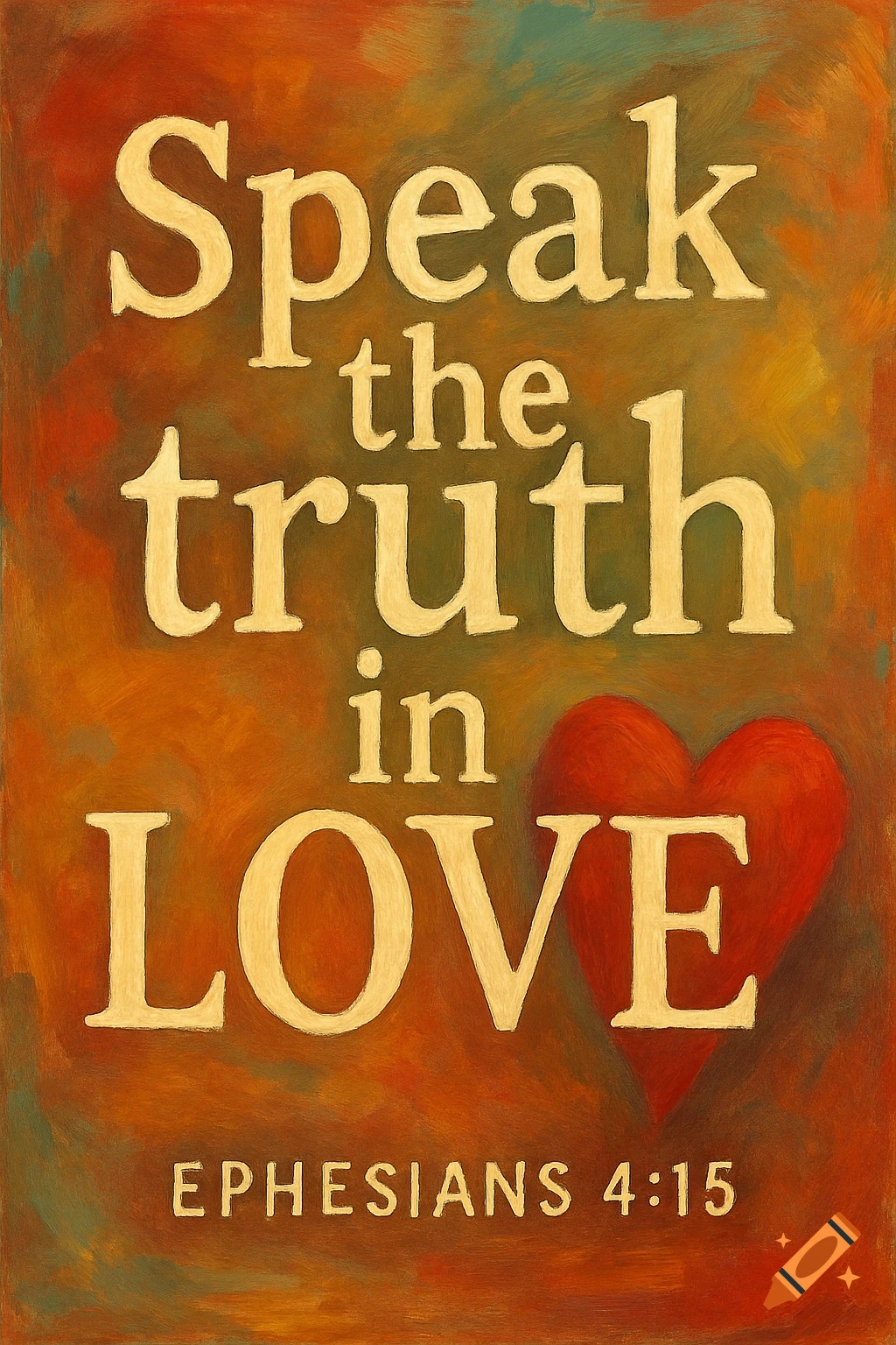 Painted inspirational quote 'Speak the truth in love Ephesians 4:15' with a heart.