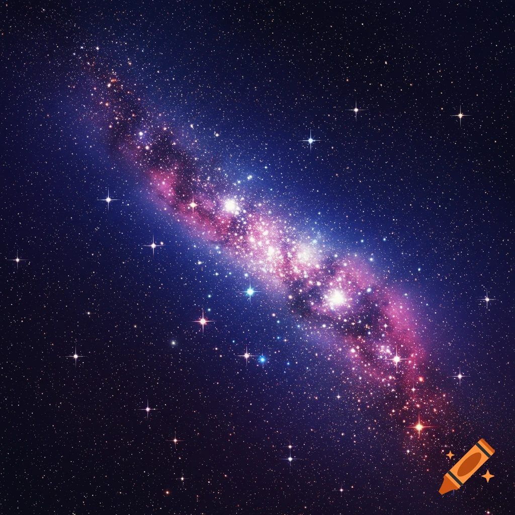 A vibrant, glittering band of stars and gas forms the Milky Way galaxy against a dark, star-filled space.