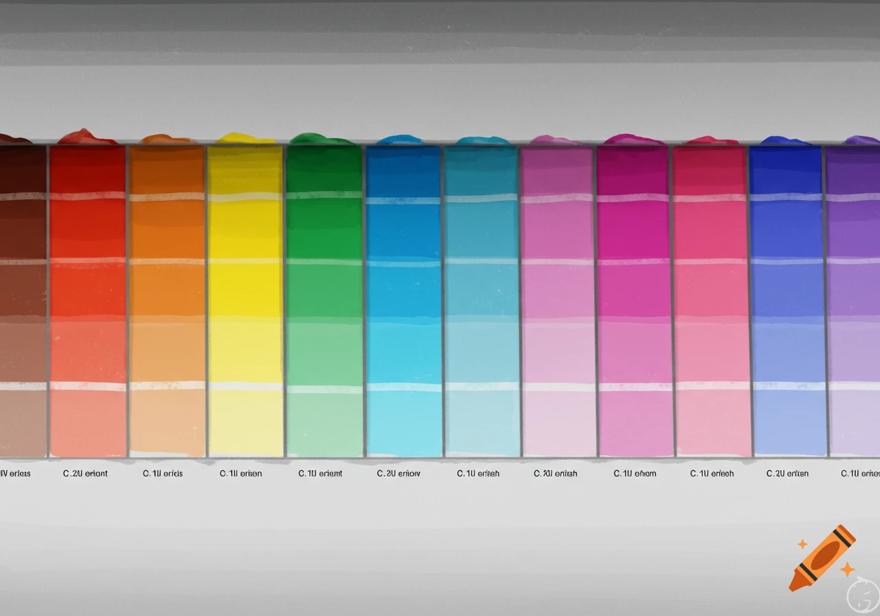 A row of paint swatches displaying a gradient of colors from brown to purple.