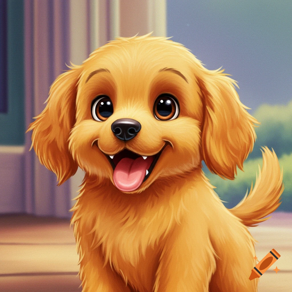 Adorable cartoon golden retriever puppy smiling