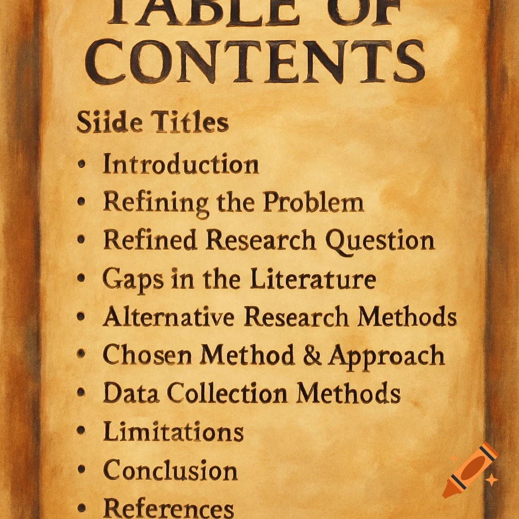 Table of contents text on a parchment scroll.