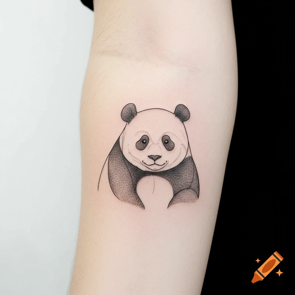 Fine line tattoo of a simple panda on an arm.