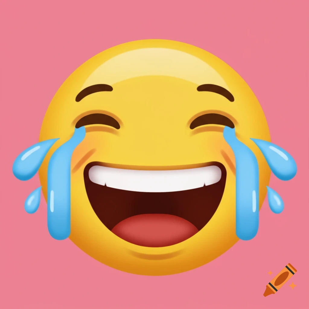 A 3D emoji laughing with tears of joy on a pink background