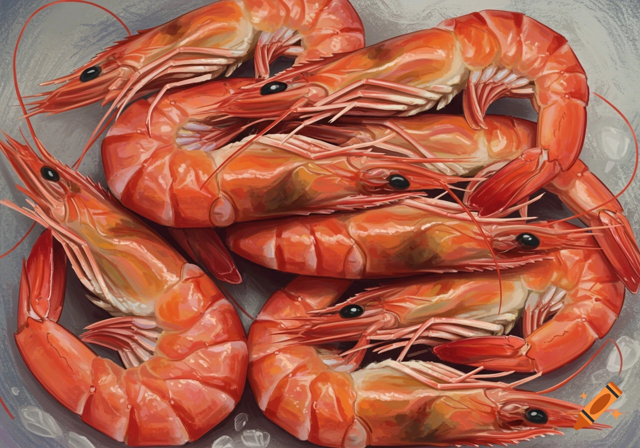 Close-up illustration of cooked shrimp
