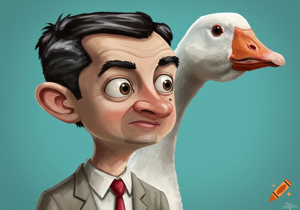 Cartoon illustration of Mr. Bean with a goose head
