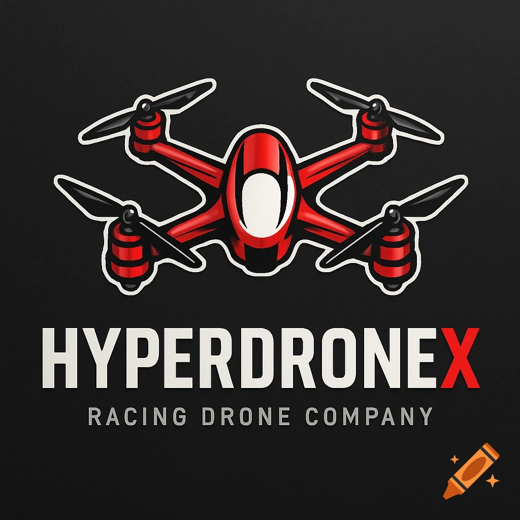 Logo for HyperDroneX Racing Drone Company with a red and black stylized drone