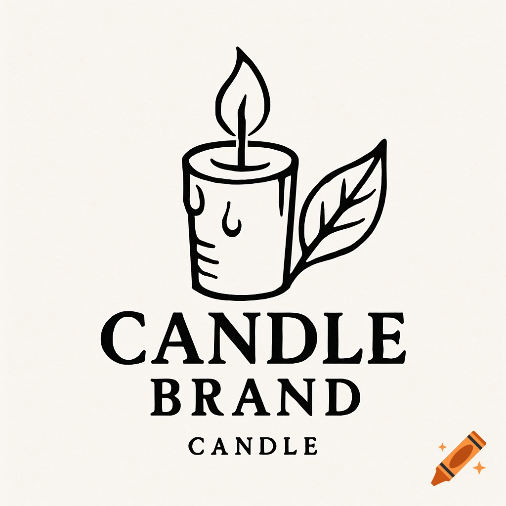 Line art logo of a candle and leaf with text CANDLE BRAND CANDLE.