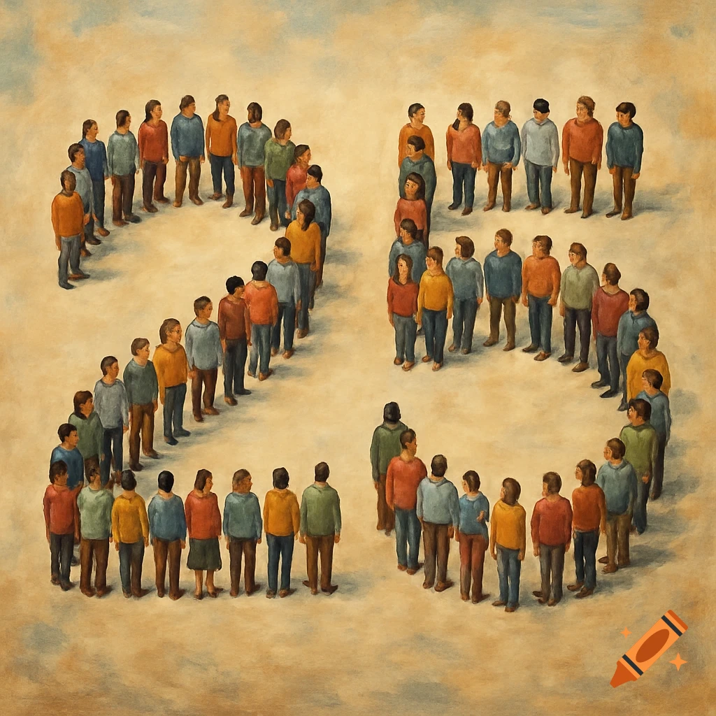 People arranged in the shape of the number 25, in a painterly style. on ...