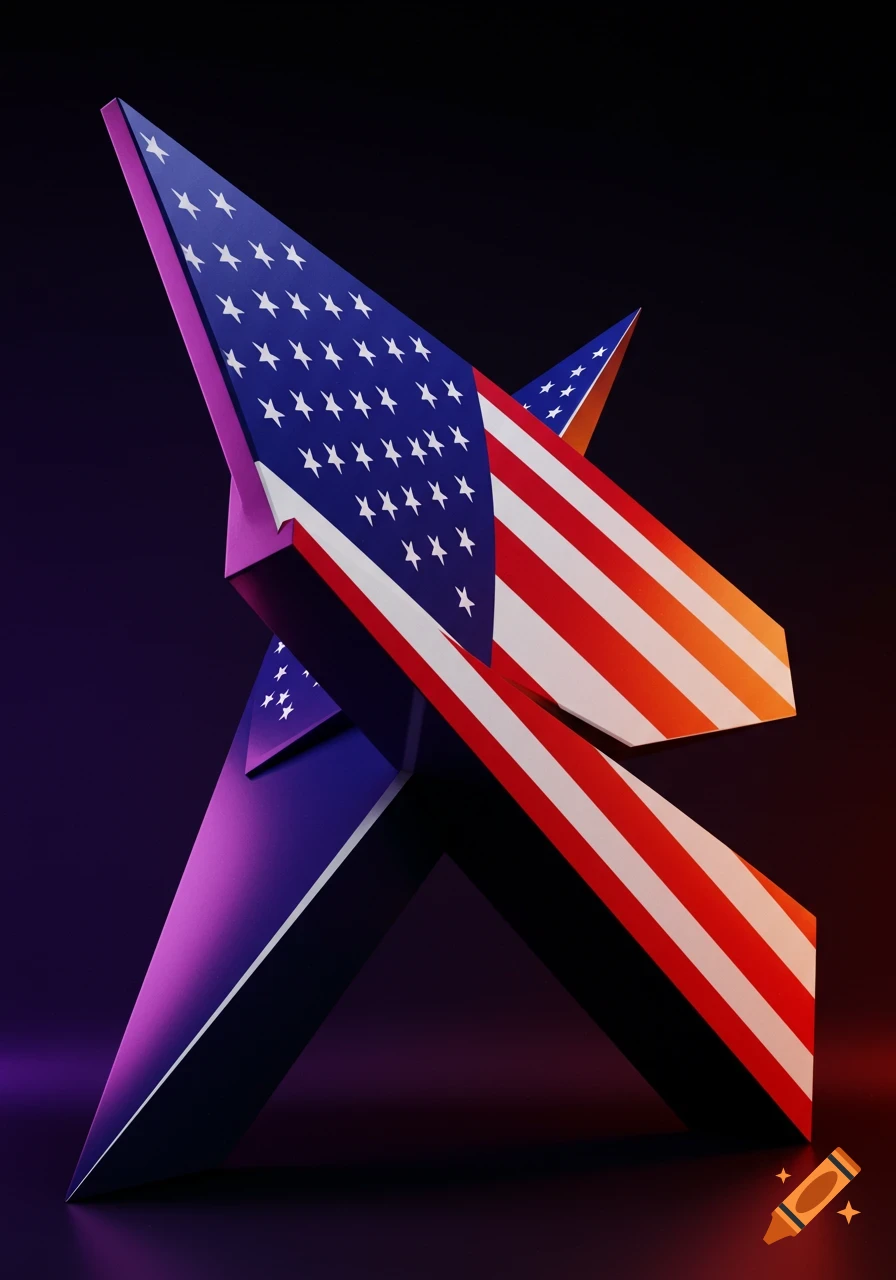 Modern abstract sculpture with stars and stripes pattern