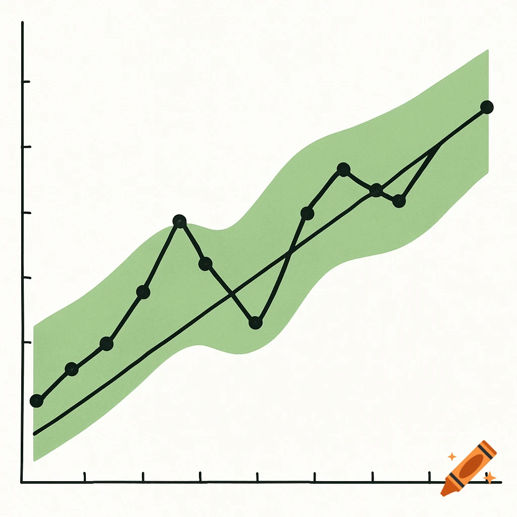 A line chart with a trendline and a green shaded area.