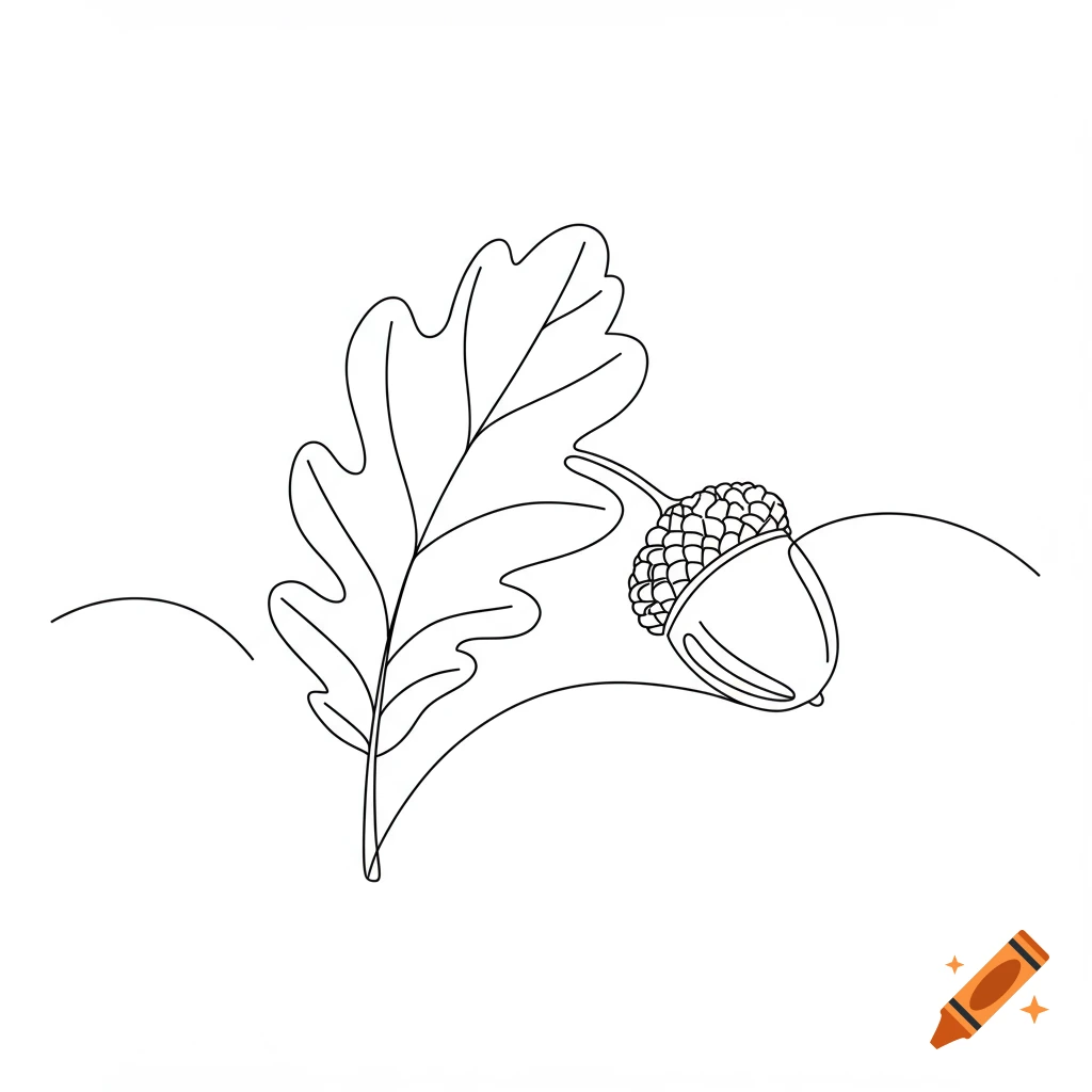 Line drawing of an oak leaf and acorn.