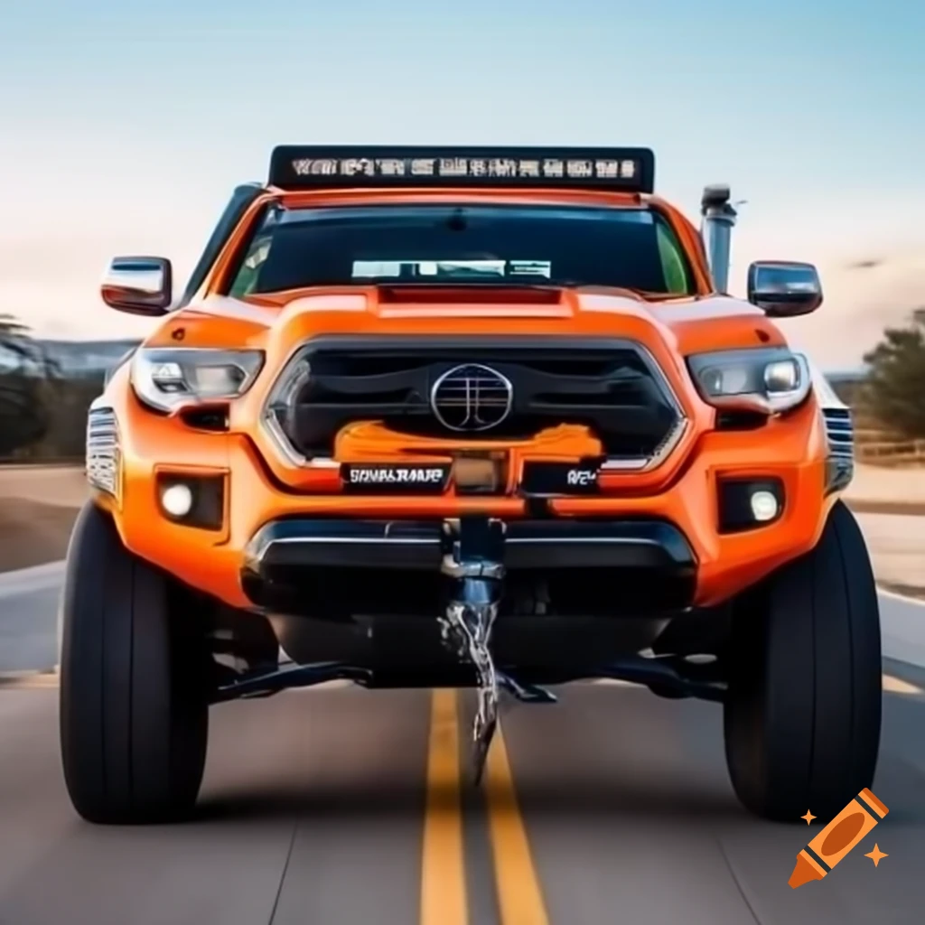 Orange Toyota Tacoma off-road vehicle with snorkel