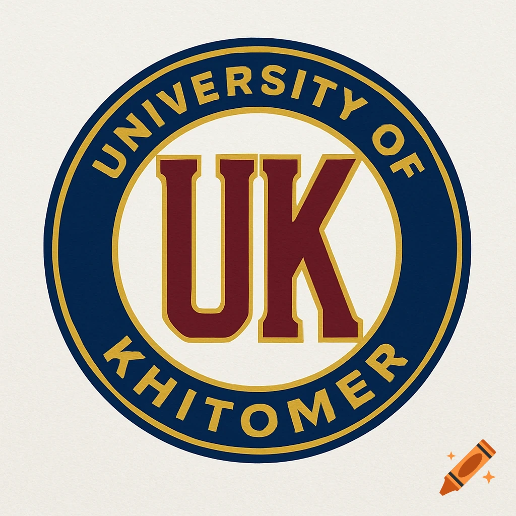 Circular university logo with "University of Khitomer" text and "UK" initials in blue, yellow, and red.