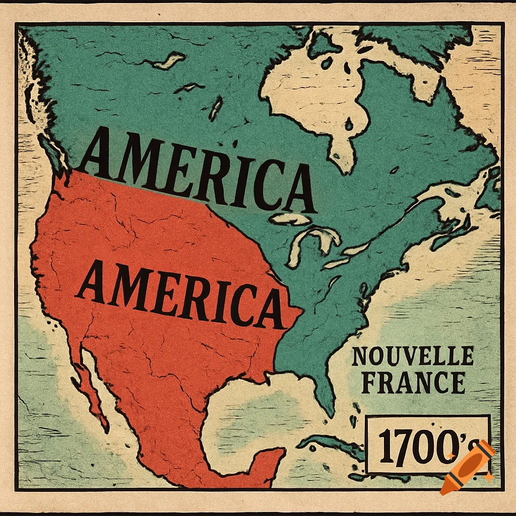 Vintage map of America and New France in the 1700s