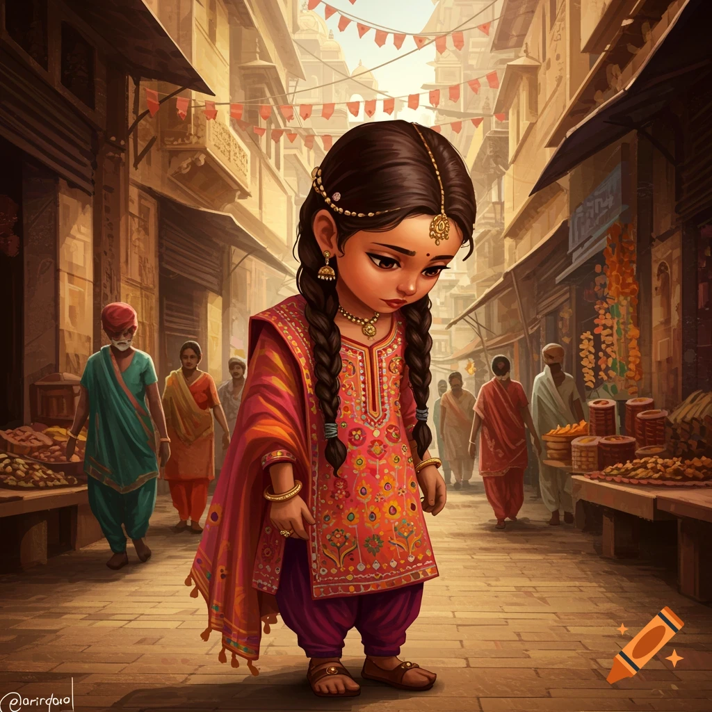 Young Indian girl in traditional clothes in a market