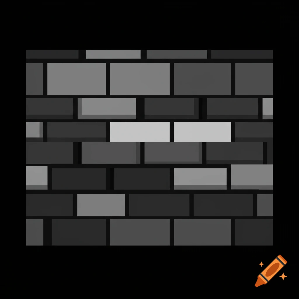Pixel art monochrome brick wall pattern.