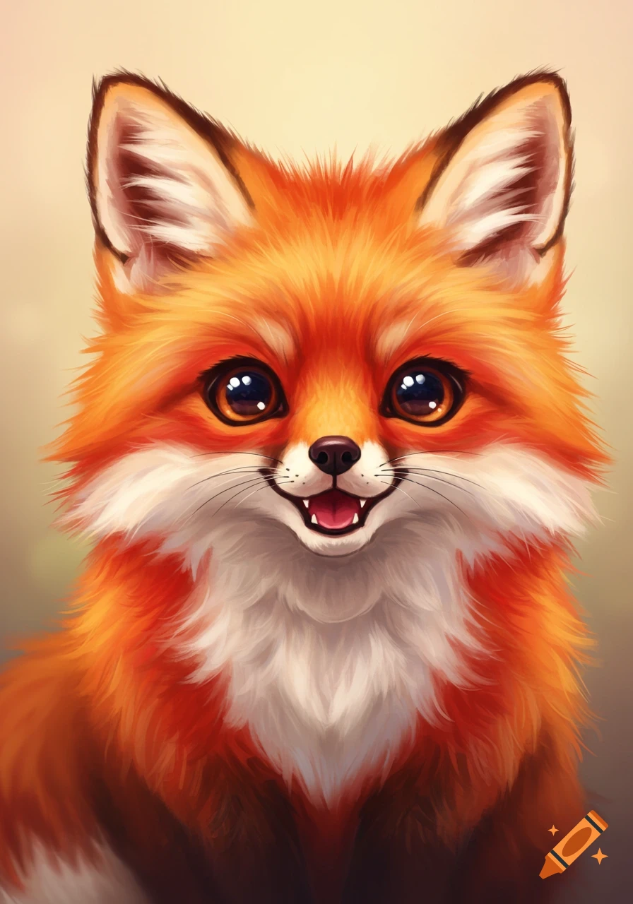 Close-up digital illustration of a cute fox face with big eyes.
