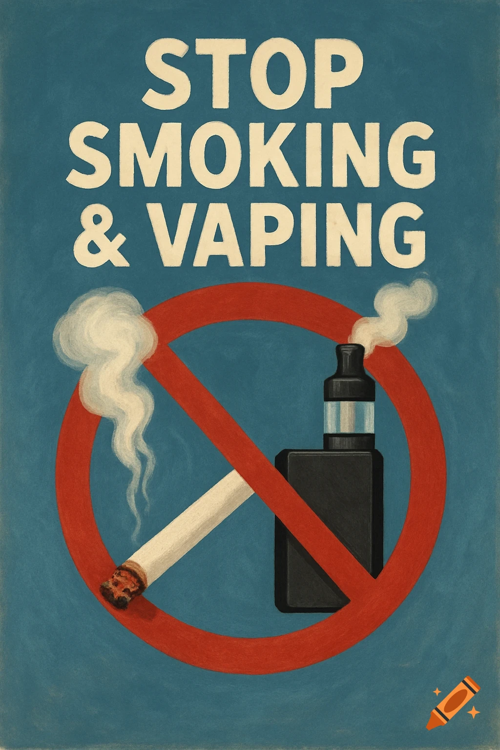 Poster with text 'STOP SMOKING & VAPING' showing a cigarette and vape pen crossed out