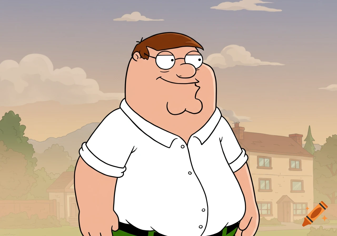 Cartoon depiction of Peter Griffin standing outside a house.